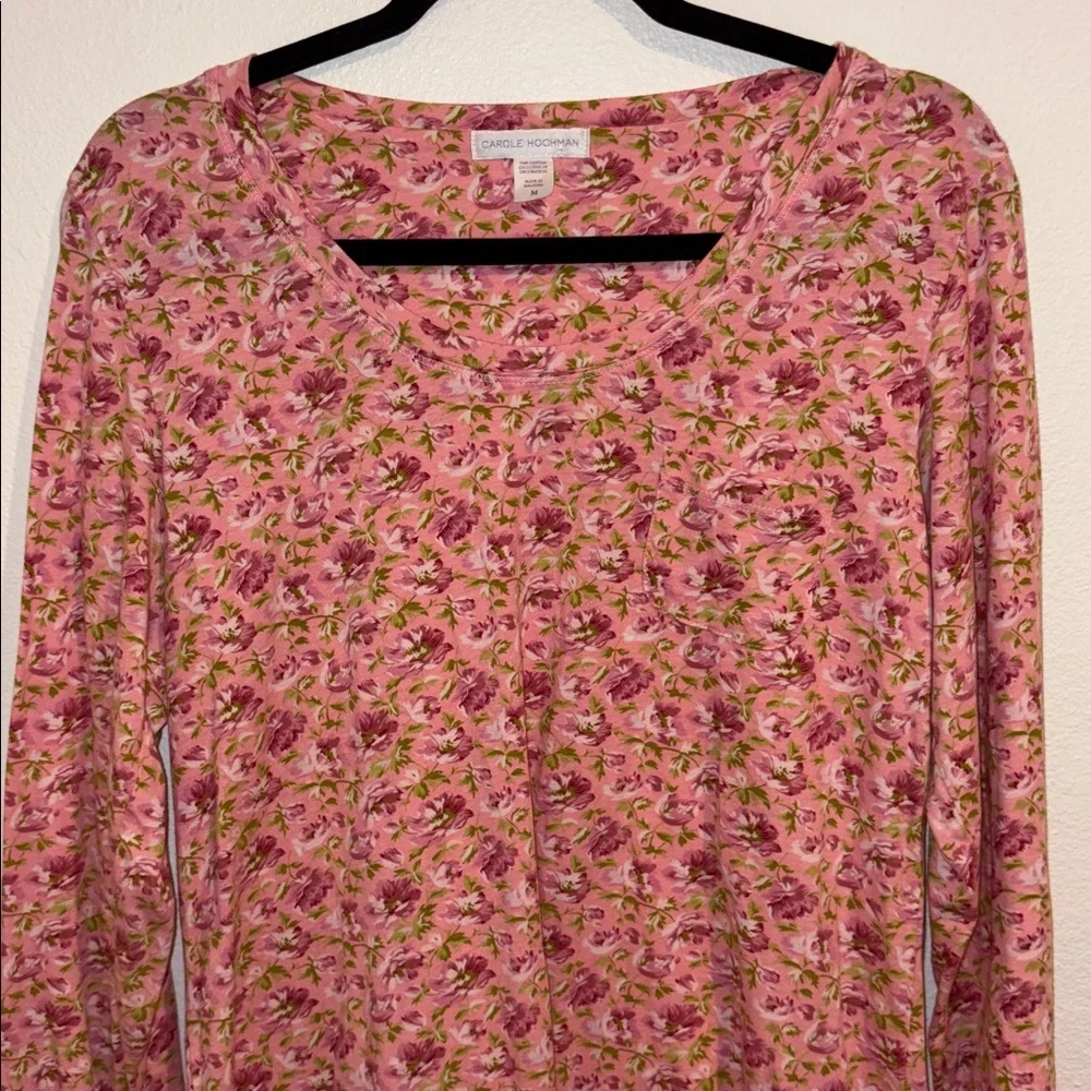 Midnight by Carole Hochman Pink Floral Top Medium